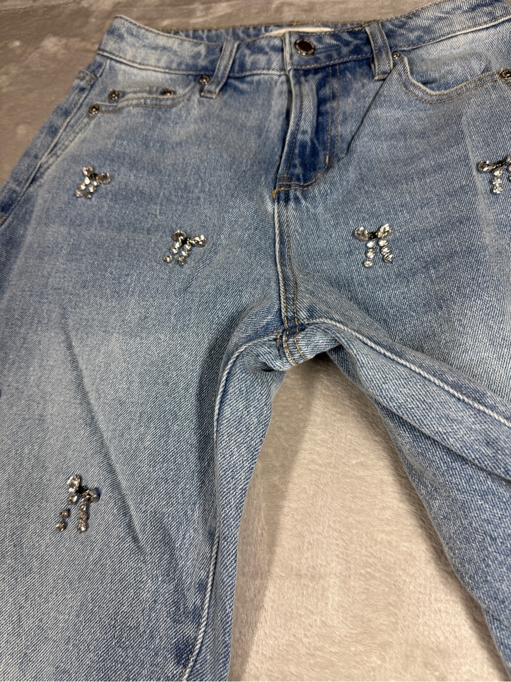 OAT Rhinestone Bows Coquette Wide Leg High Rise Cotton Blend Denim
blue Jeans 25 - Picture 4 of 17